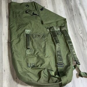 Vtg‎ Military Duffle Bag Rucksack Green Nylon Heavy Duty Army Issued Grunge WORN
